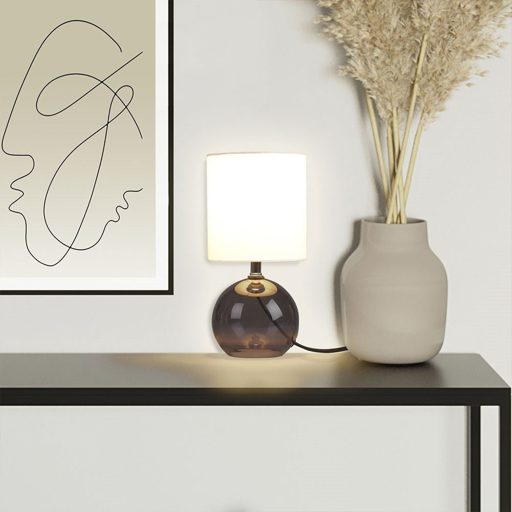 Glass table lamp with white shade for home and office