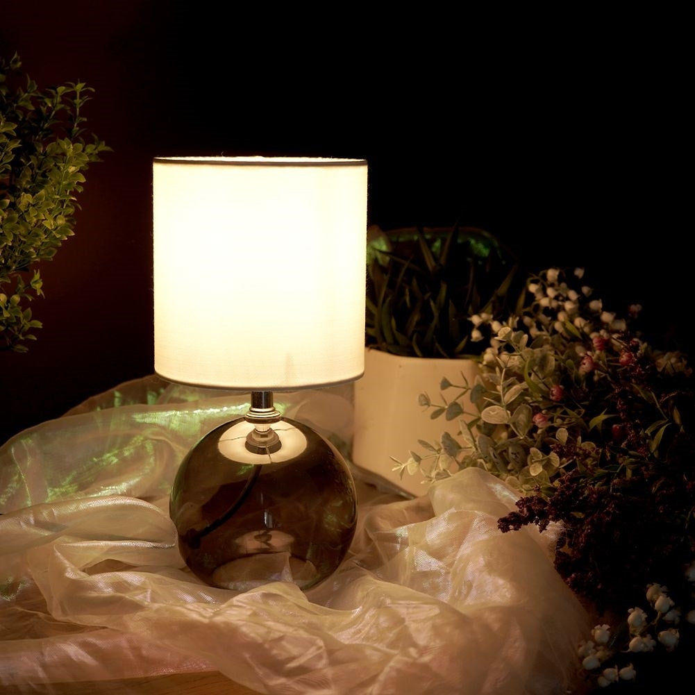 Glass table lamp with white shade for home and office
