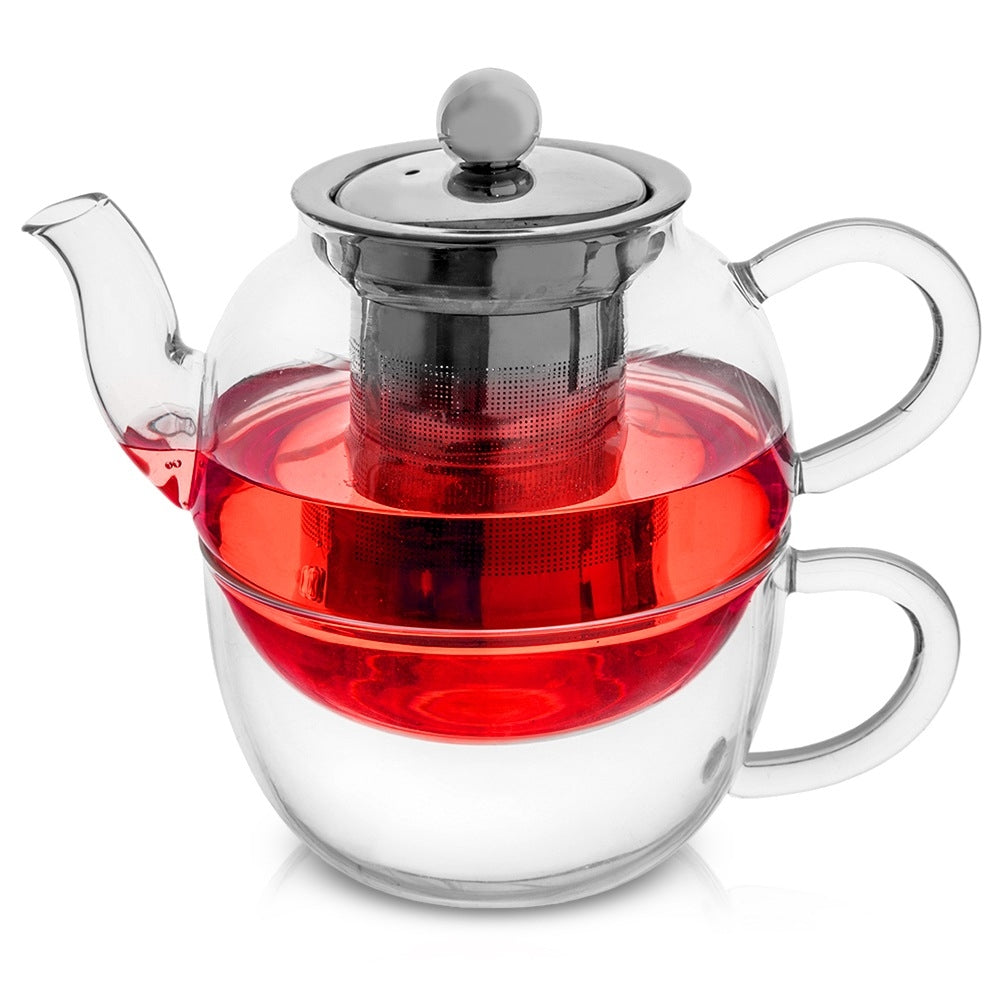 Glass teapot with tea cup with infuser 300+350 ml 2 pcs.