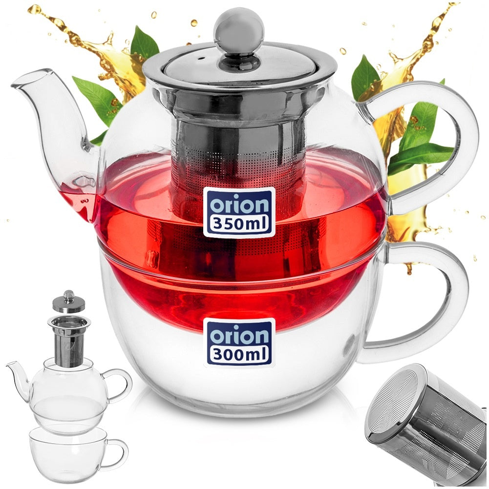 Glass teapot with tea cup with infuser 300+350 ml 2 pcs.