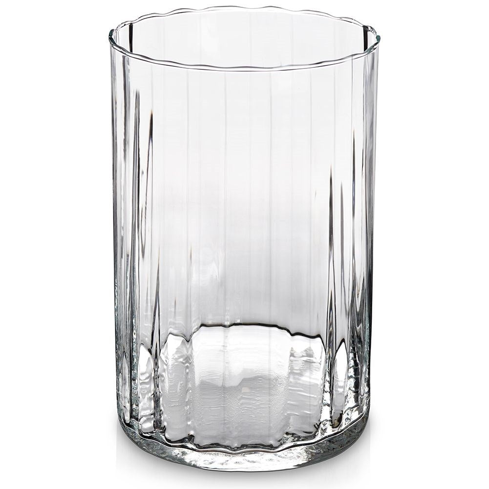 Glass vase with vertical stripes for flowers and decoration