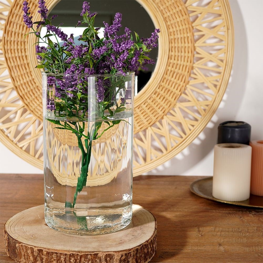 Glass vase with vertical stripes for flowers and decoration