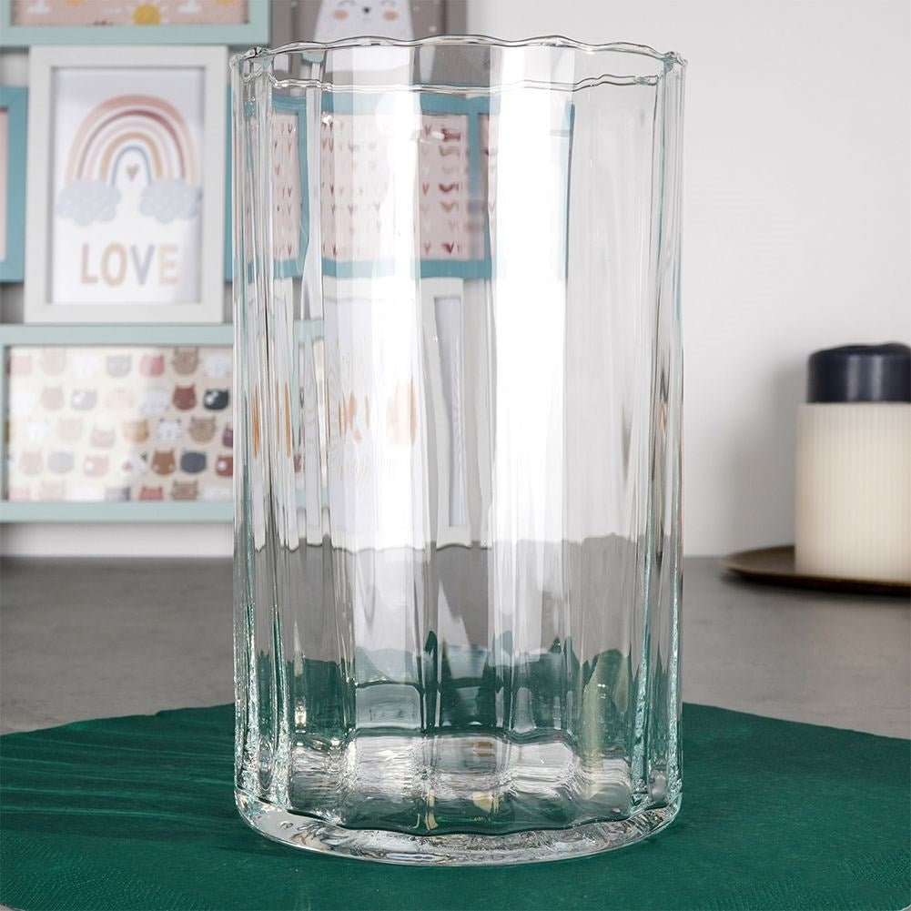 Glass vase with vertical stripes for flowers and decoration