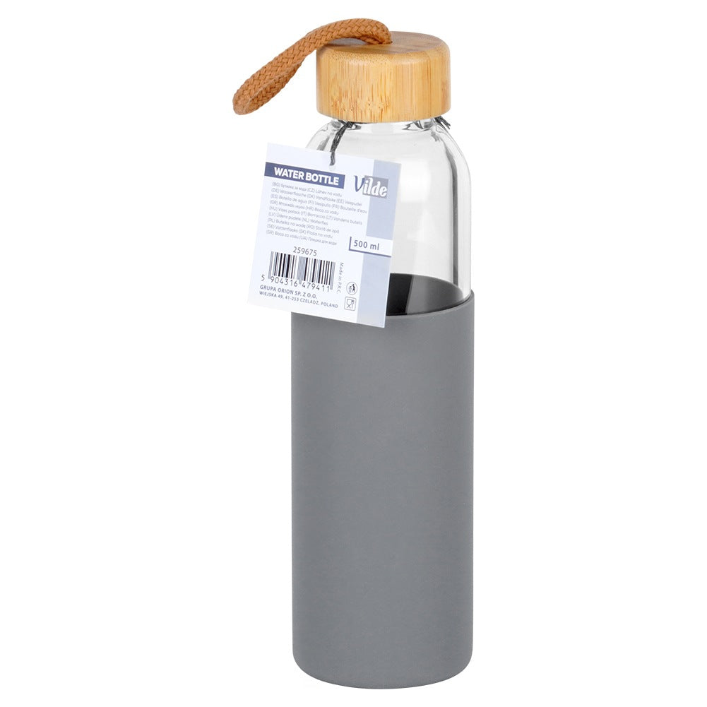 Glass water bottle with silicone cover 500 ml