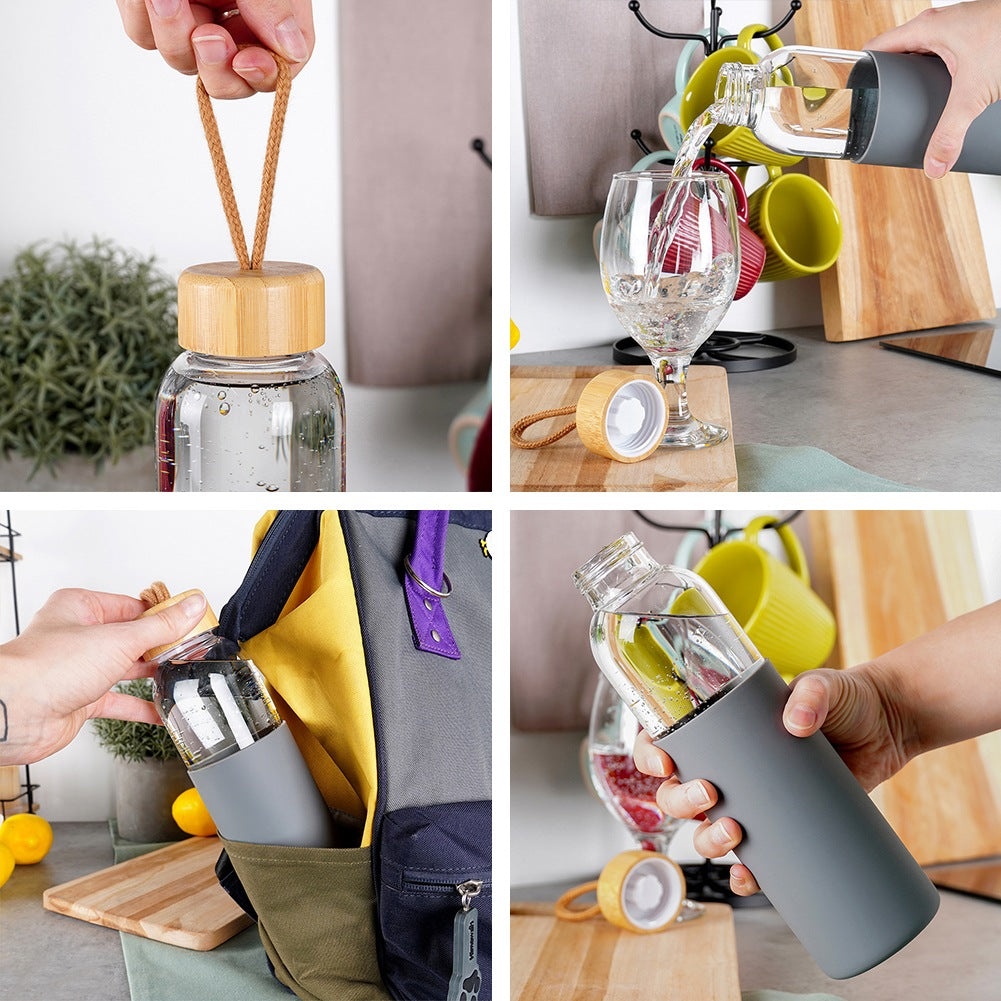 Glass water bottle with silicone cover 500 ml