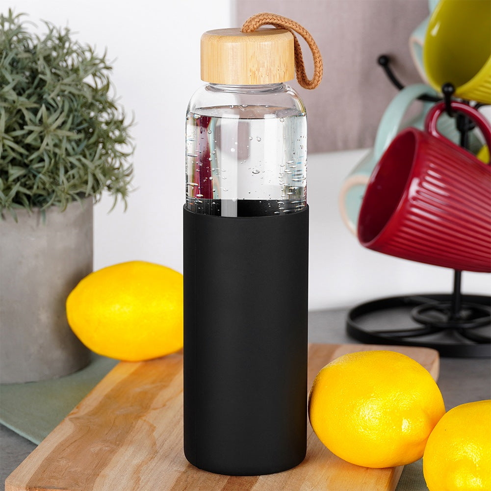 Glass water bottle with silicone cover 500 ml