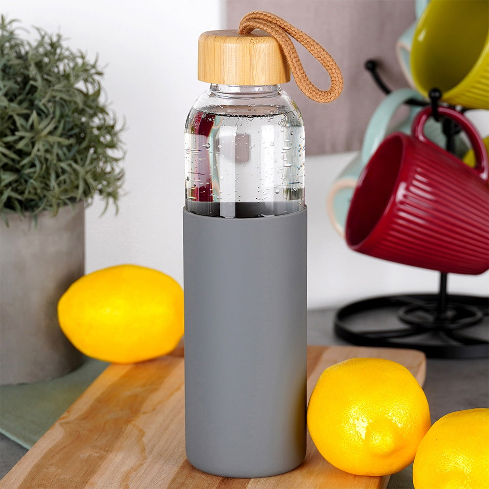Glass water bottle with silicone cover 500 ml