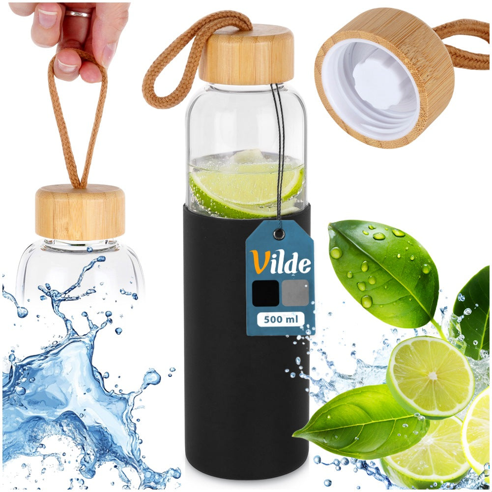 Glass water bottle with silicone cover 500 ml