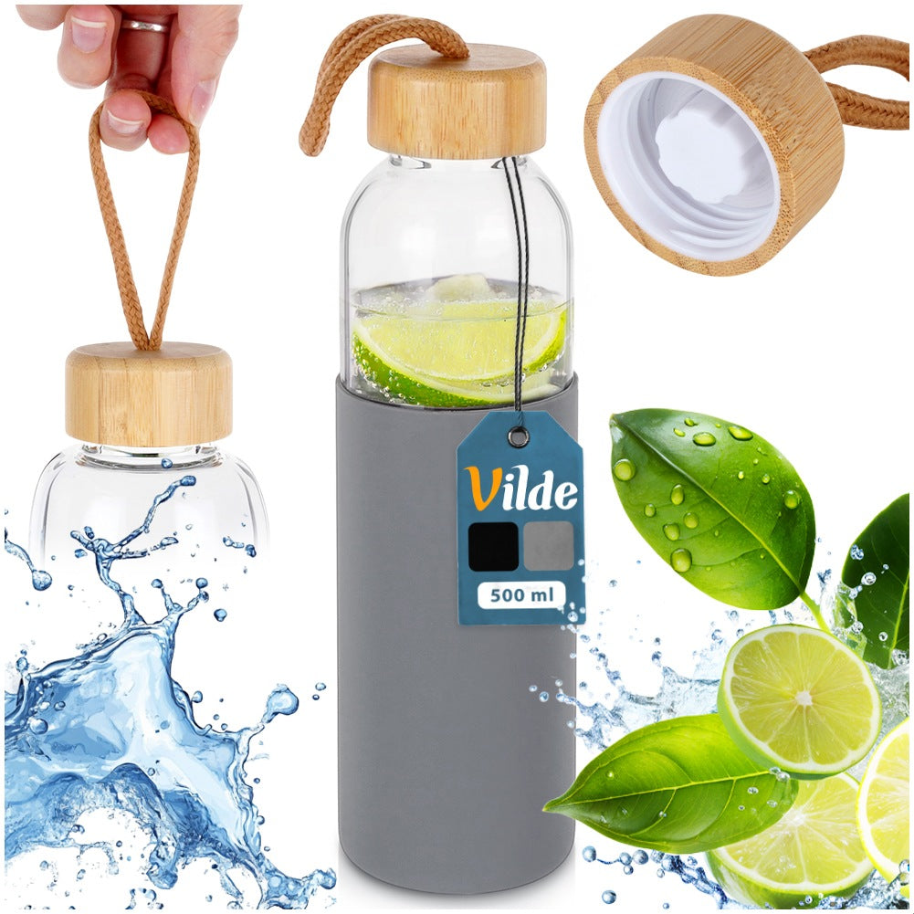 Glass water bottle with silicone cover 500 ml