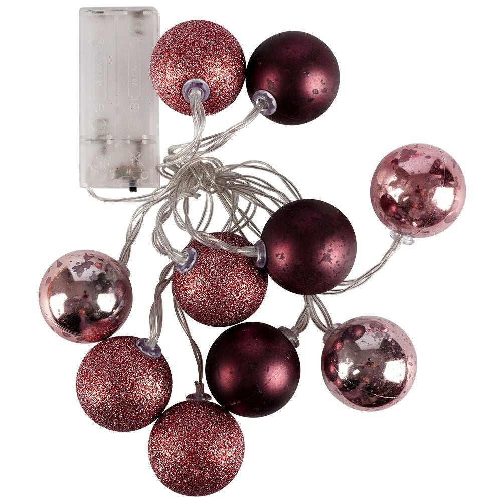 Glowing purple Christmas balls: matte, glittery, shiny, LED, indoor