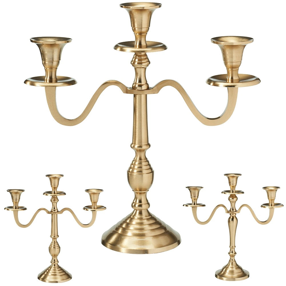 Gold Aluminum 3-Arm Candelabra, 30 cm