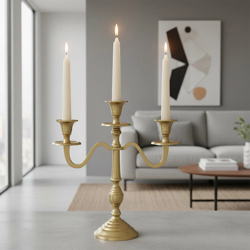 Gold Aluminum 3-Arm Candelabra, 30 cm
