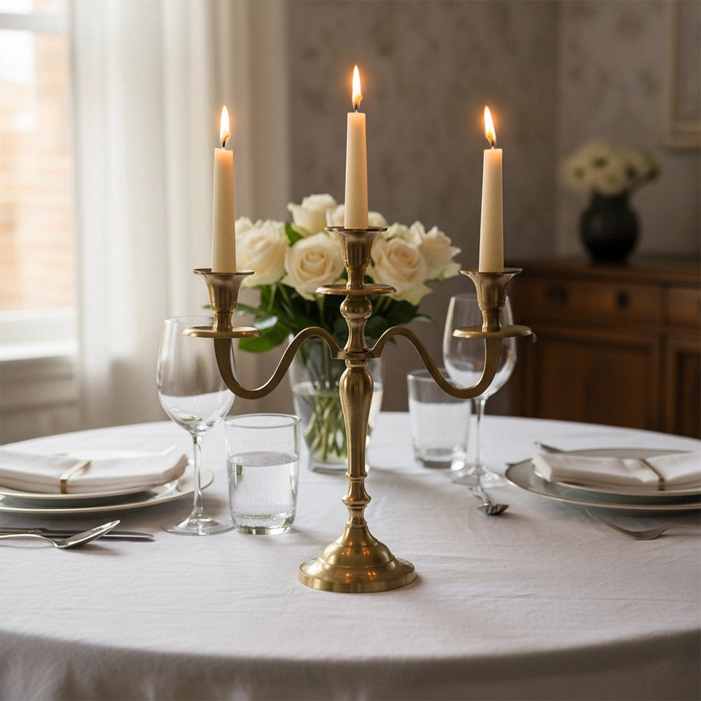 Gold Aluminum 3-Arm Candelabra, 30 cm