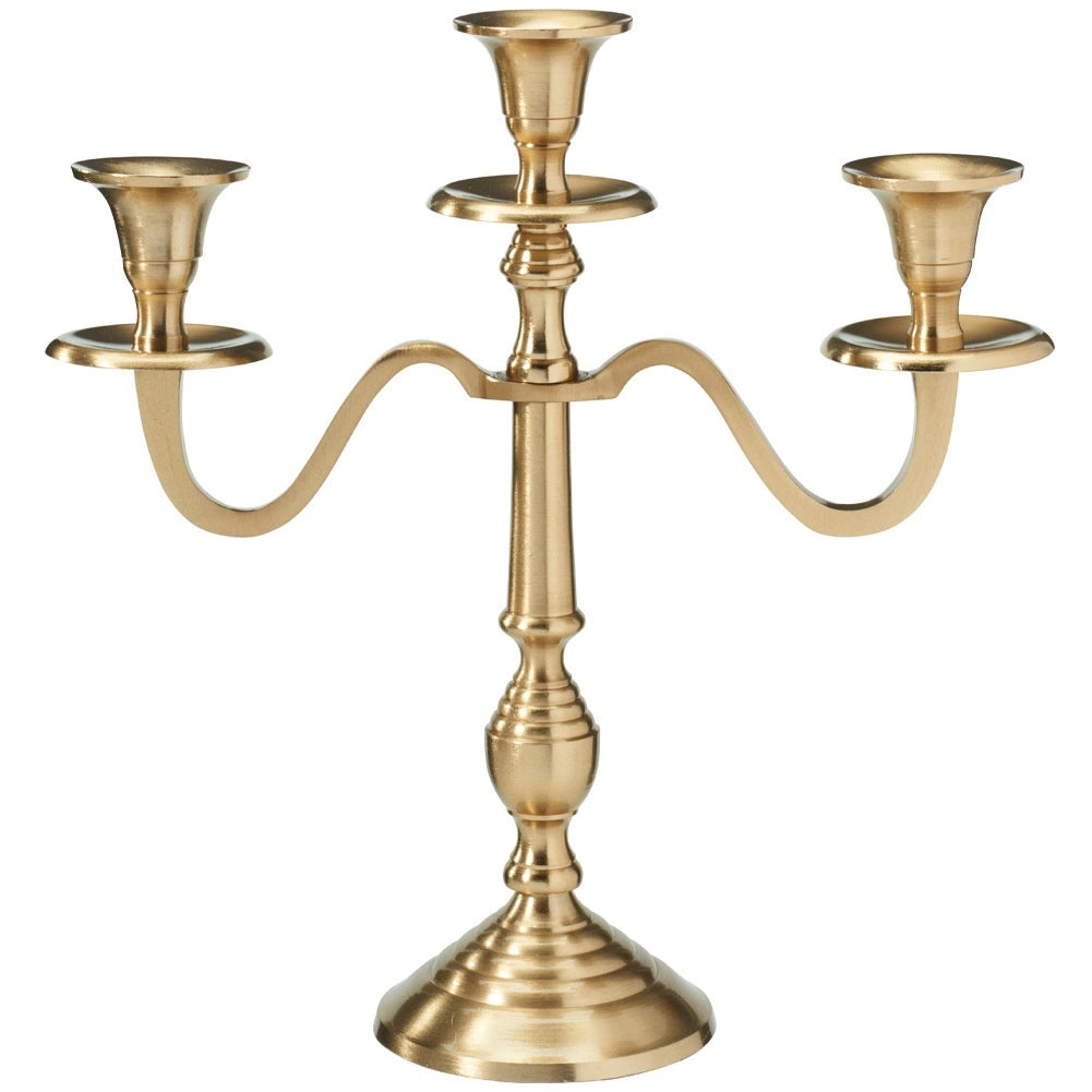 Gold Aluminum 3-Arm Candelabra, 30 cm