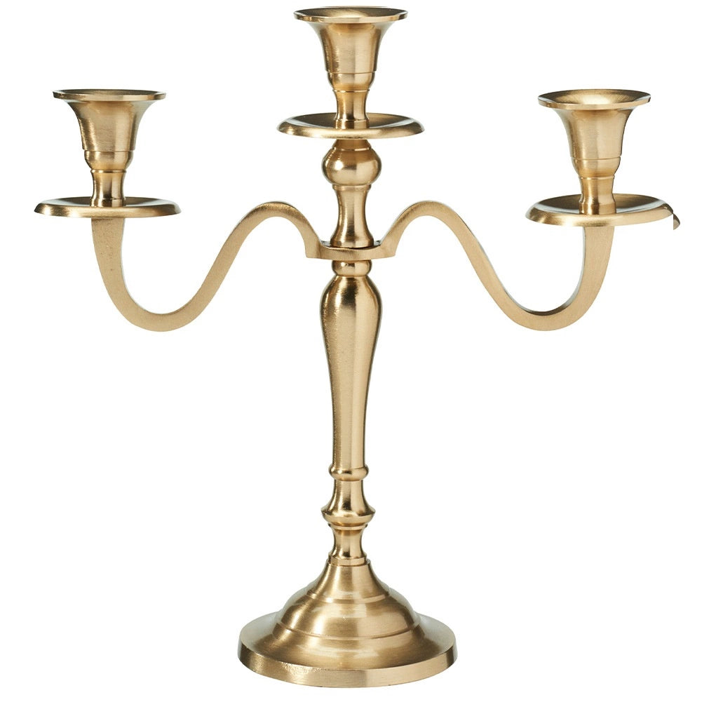 Gold Aluminum 3-Arm Candelabra, 30 cm