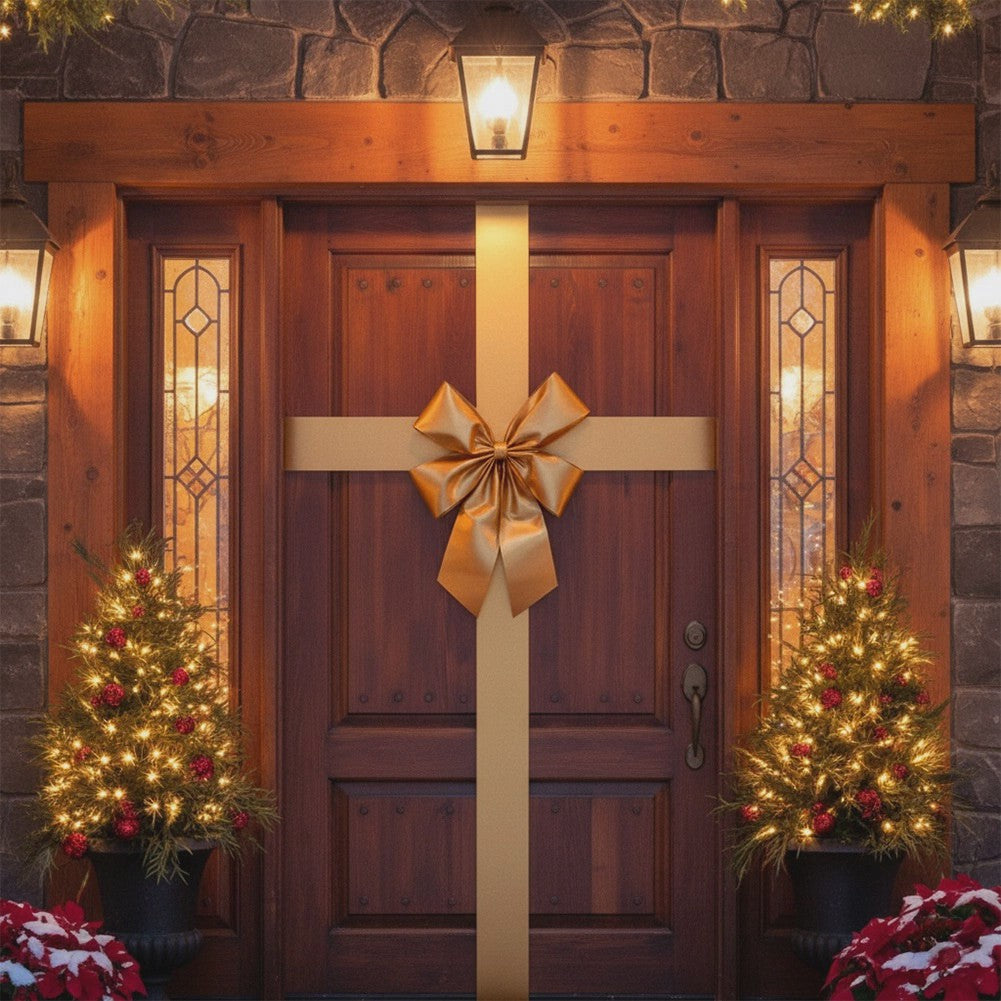 Gold Decorative Door Bow Set, 33x42 cm, 4.3 m Ribbon