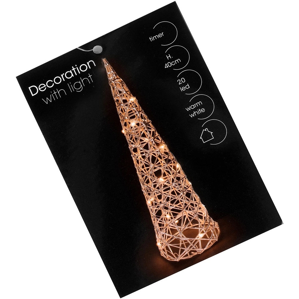 Gold LED Christmas Cone Tree, 40 cm, 20 Lights