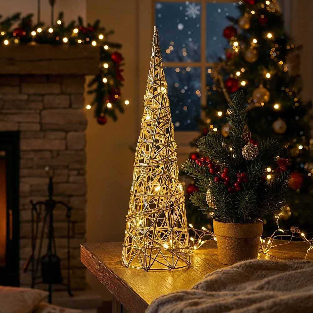 Gold LED Christmas Cone Tree, 40 cm, 20 Lights