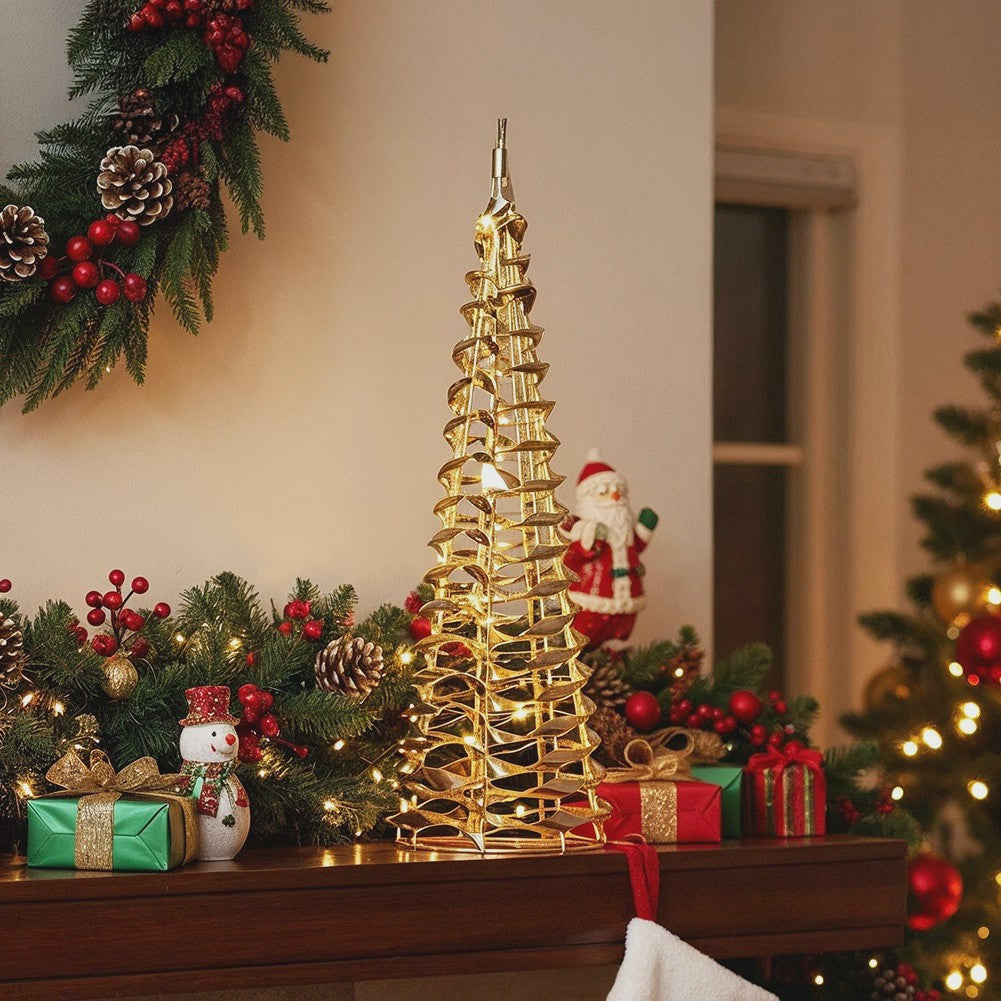 Gold LED Christmas Cone Tree, 40 cm, Timer Function