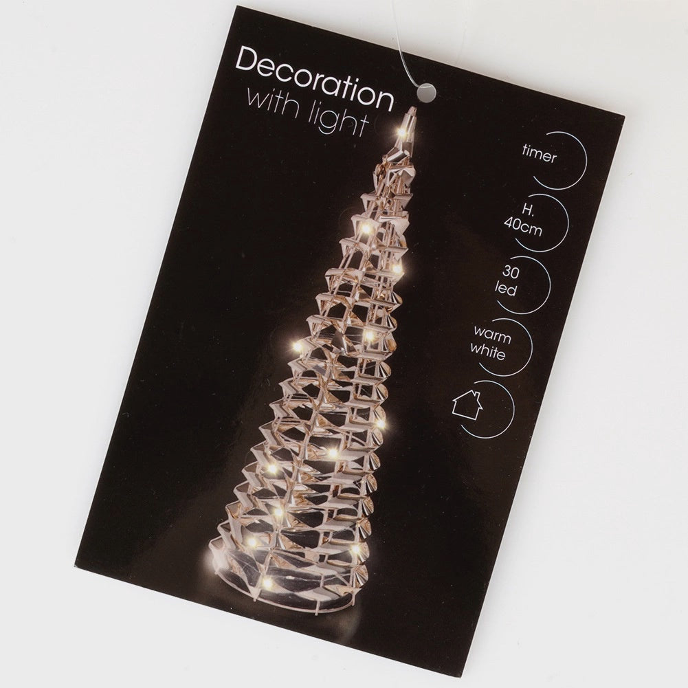 Gold LED Christmas Cone Tree, 40 cm, Timer Function