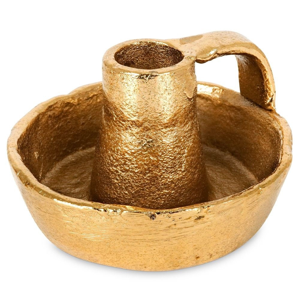 Gold colored aluminum candle holder with handle