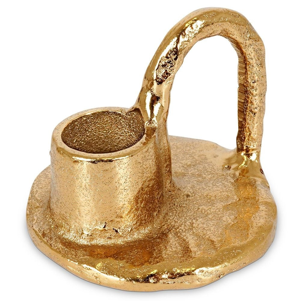 Gold colored aluminum candle holder with handle