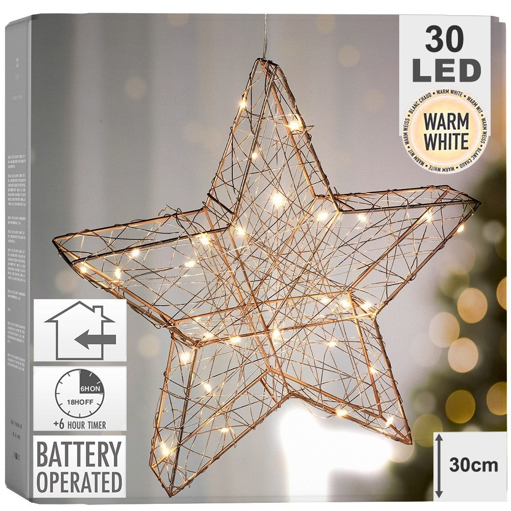 Gold-colored star 30 cm with 30 LED lights for Christmas