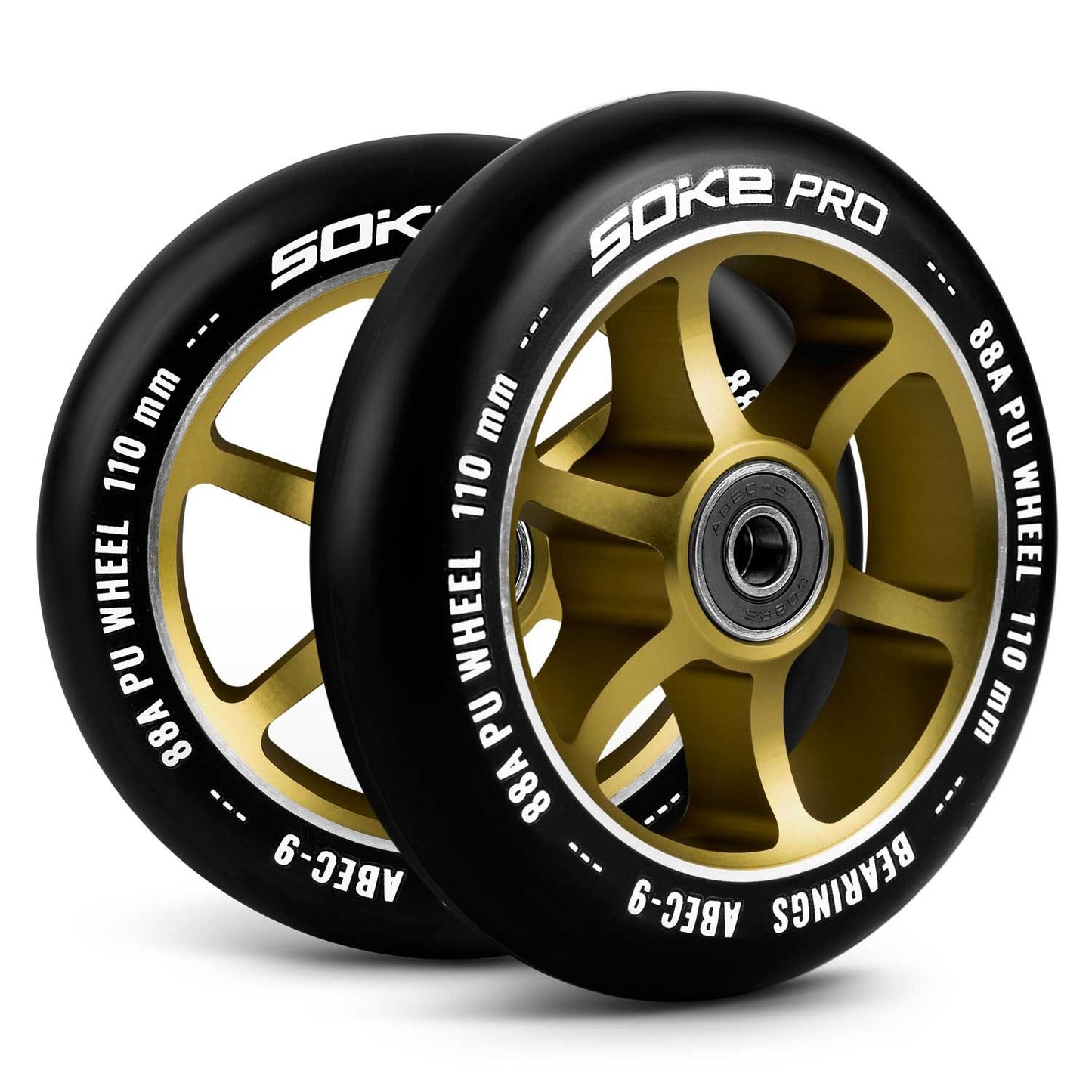 Gold colored wheels for scooter 110 mm - 2-pack