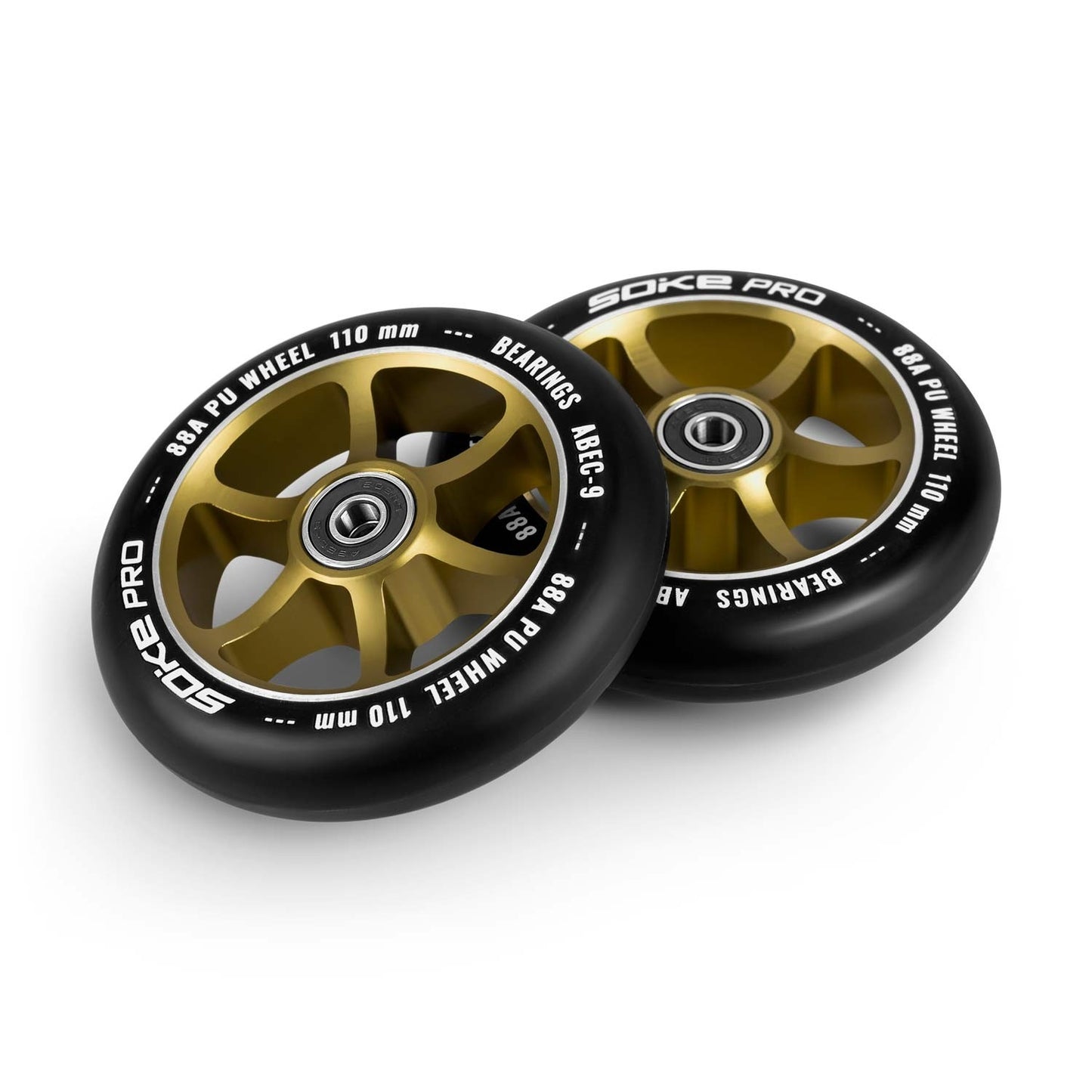 Gold colored wheels for scooter 110 mm - 2-pack