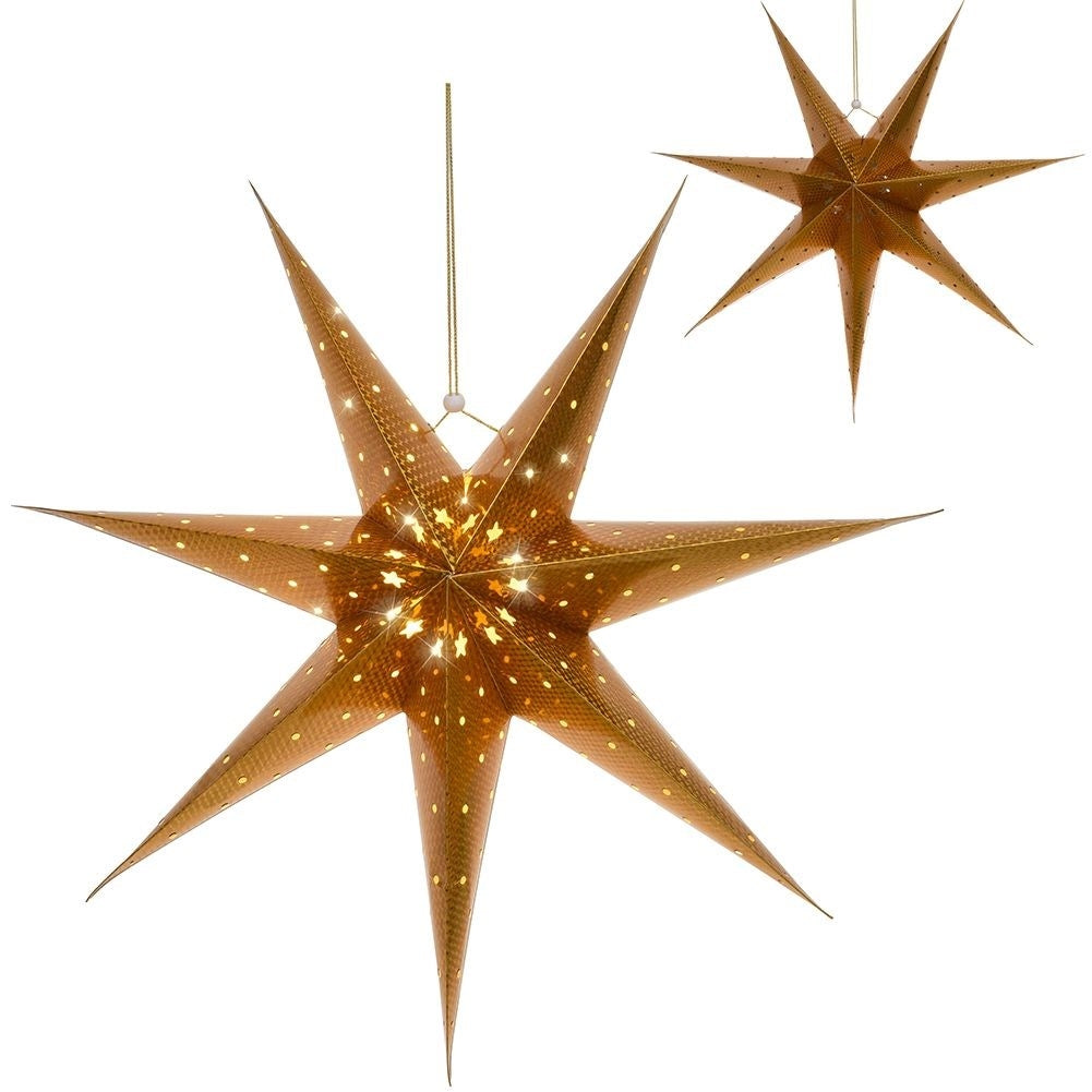 Golden Christmas star with 10 LED lights and glass motif