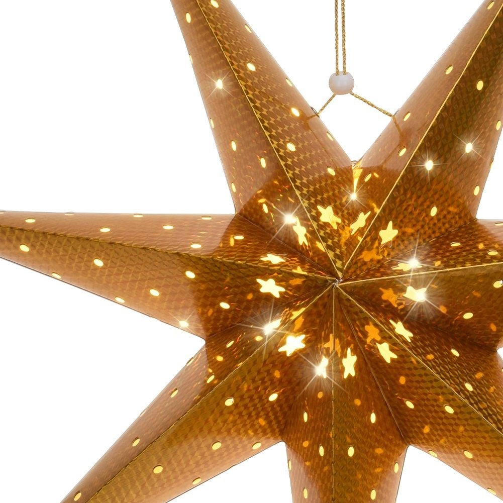 Golden Christmas star with 10 LED lights and glass motif