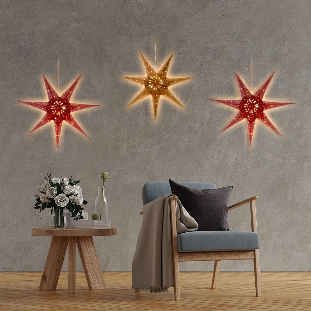 Golden Christmas star with 10 LED lights and glass motif