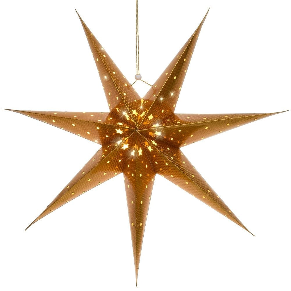 Golden Christmas star with 10 LED lights and glass motif