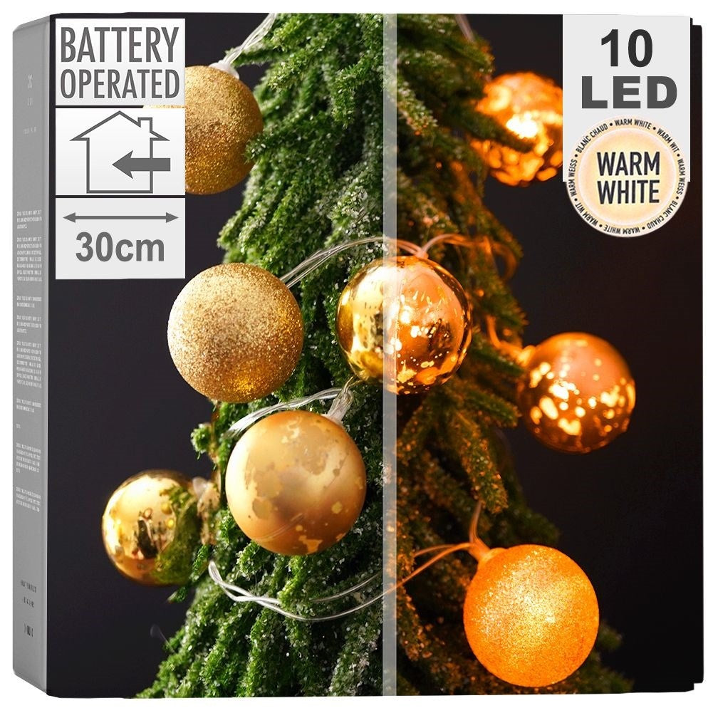 Golden LED Christmas tree balls for a festive atmosphere