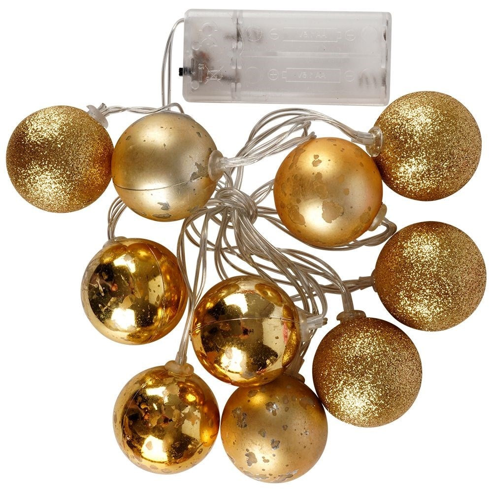 Golden LED Christmas tree balls for a festive atmosphere