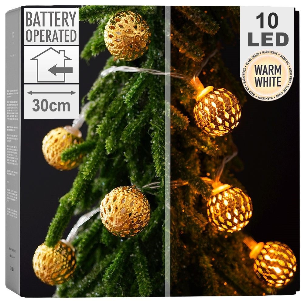 Golden Luminous Christmas tree balls with 10 LED lights