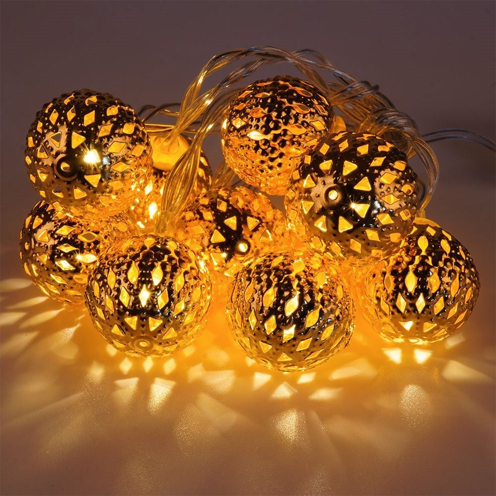Golden Luminous Christmas tree balls with 10 LED lights