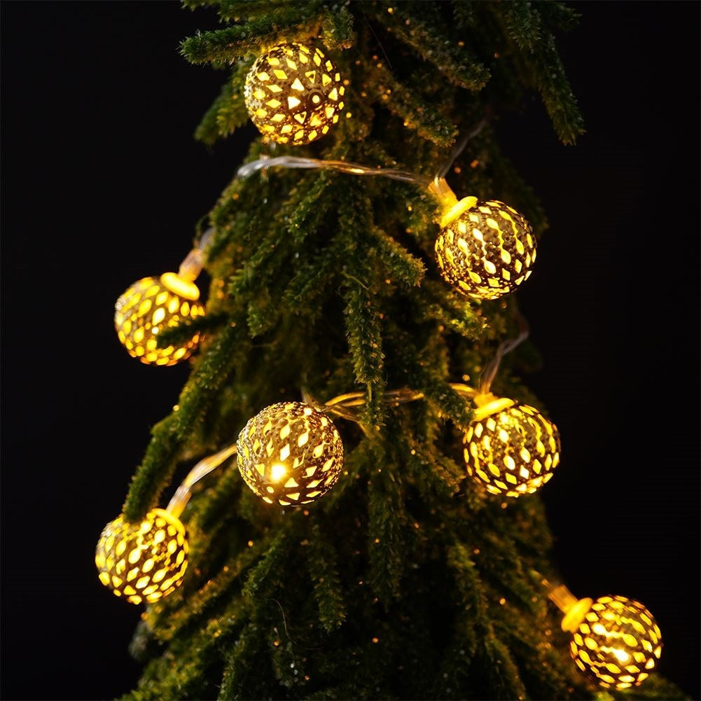 Golden Luminous Christmas tree balls with 10 LED lights