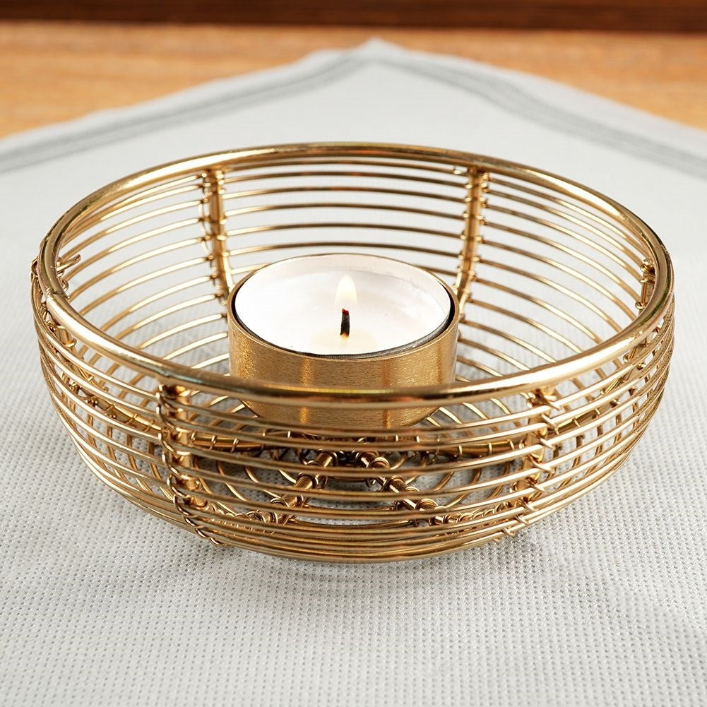 Golden Metal Candle Holder - Bowl Shaped and Impressive