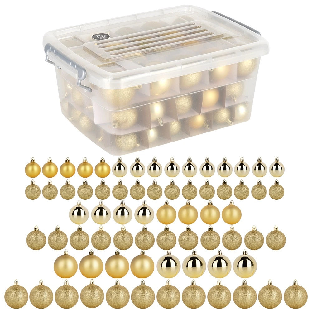 Golden Shatterproof Christmas Baubles Set, 70 Pieces