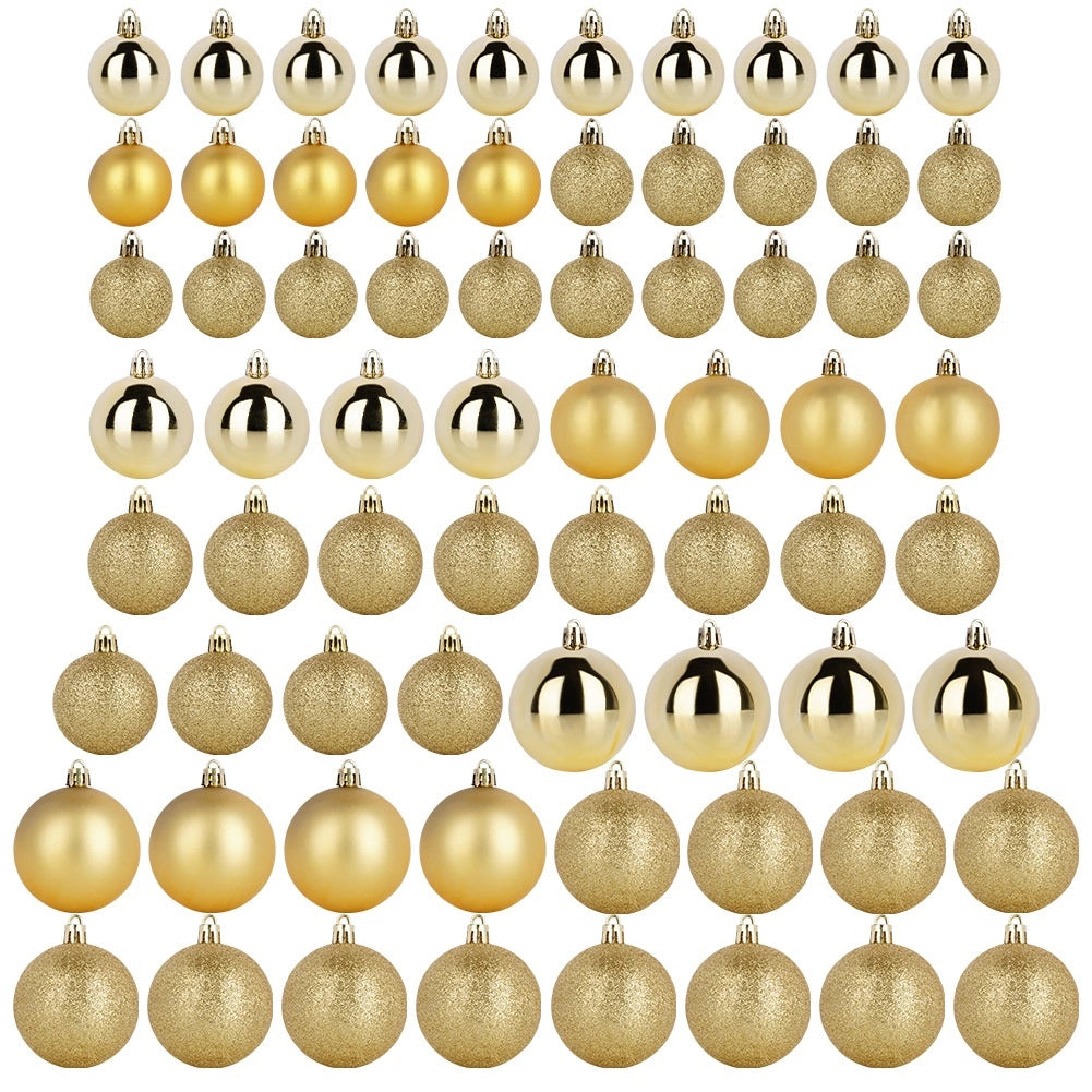 Golden Shatterproof Christmas Baubles Set, 70 Pieces