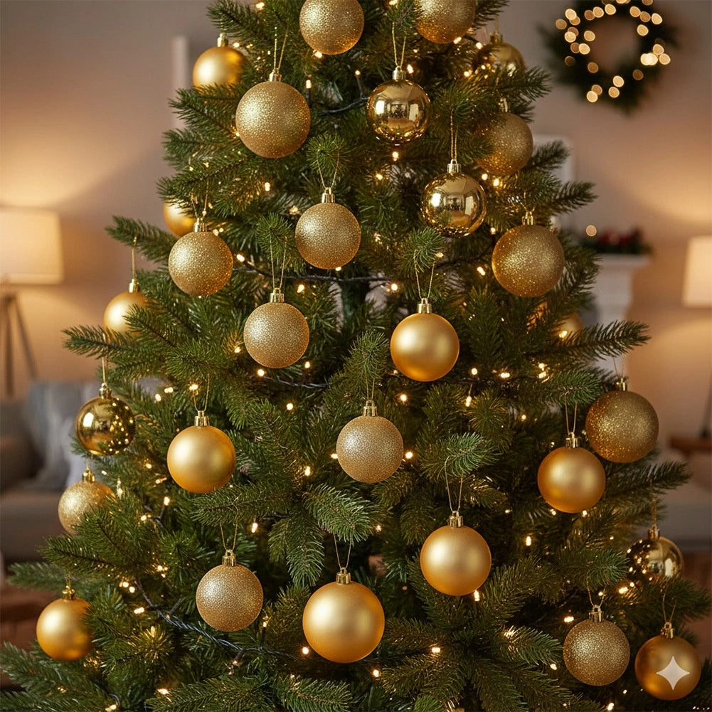 Golden Shatterproof Christmas Baubles Set, 70 Pieces