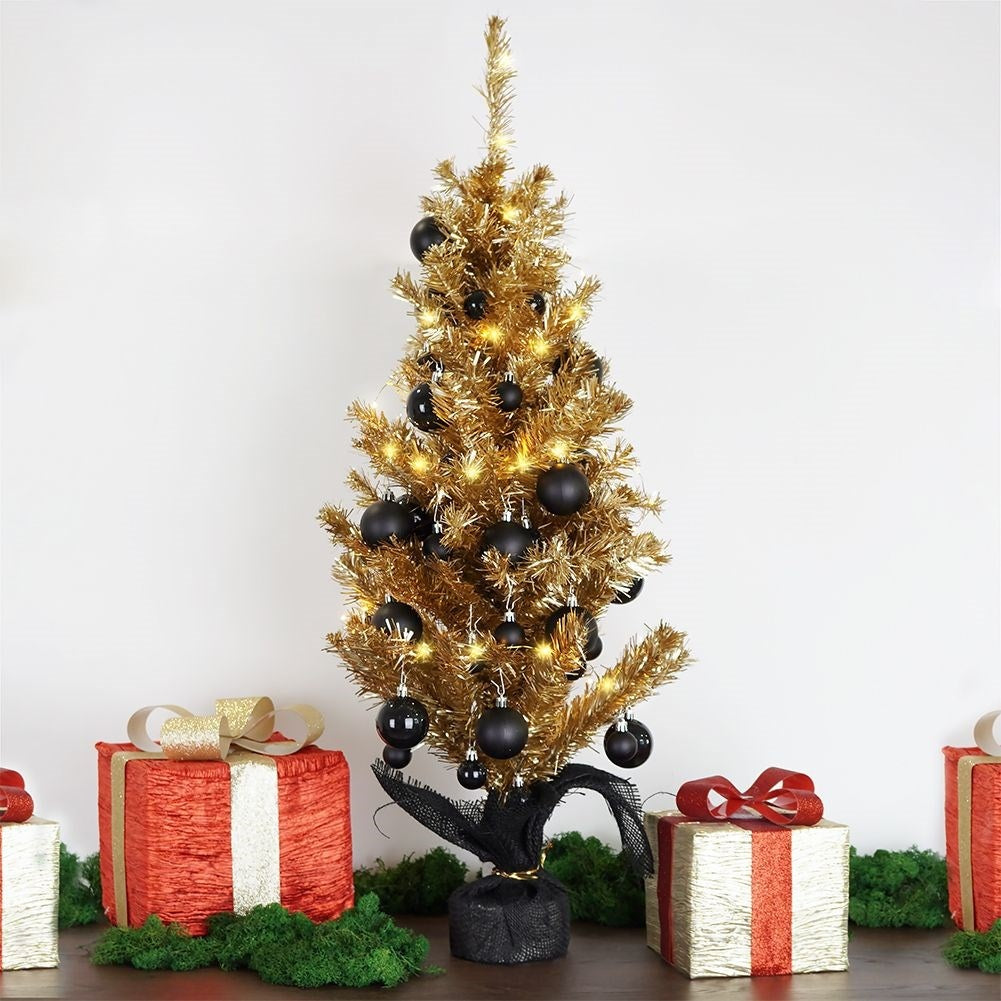 Golden artificial Christmas tree 90 cm with stable base
