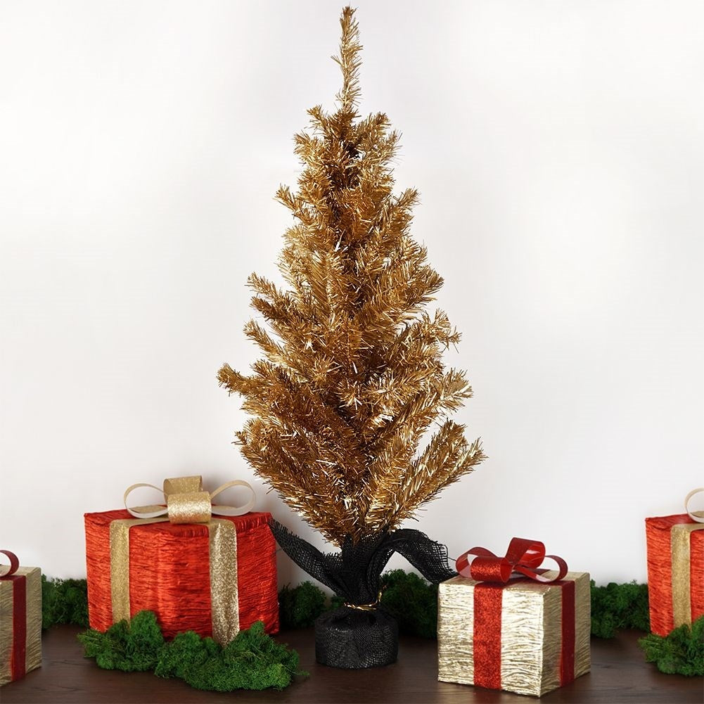 Golden artificial Christmas tree 90 cm with stable base