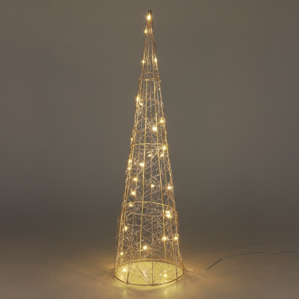 Golden cone-shaped Christmas tree with 30 LEDs, 60 cm high