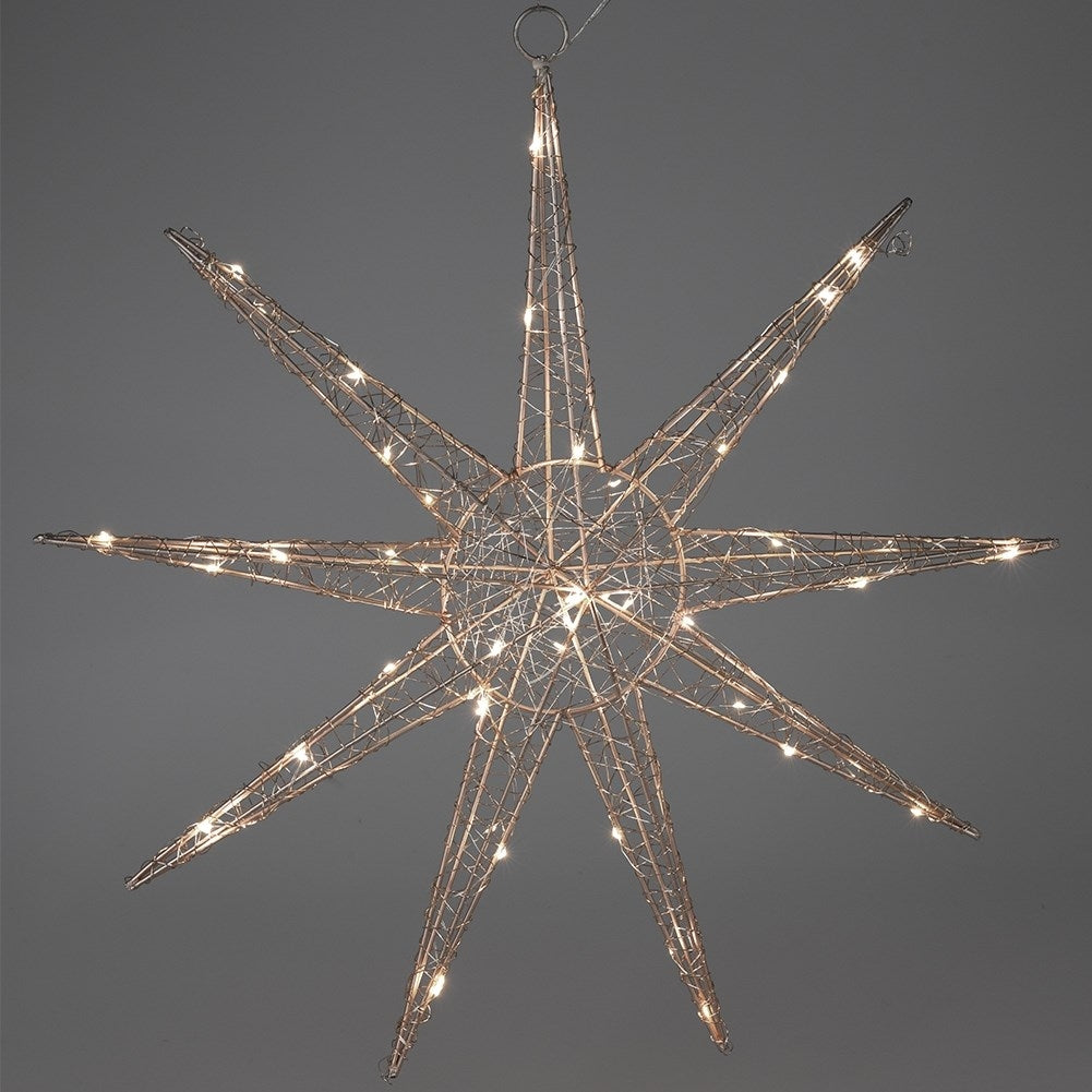Golden hanging star 50 cm with 50 LED lights for Christmas