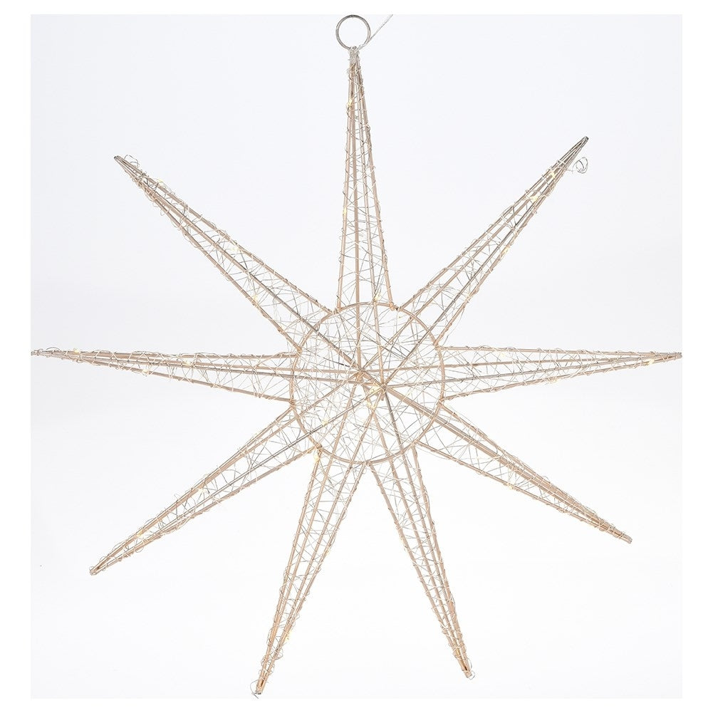 Golden hanging star 50 cm with 50 LED lights for Christmas