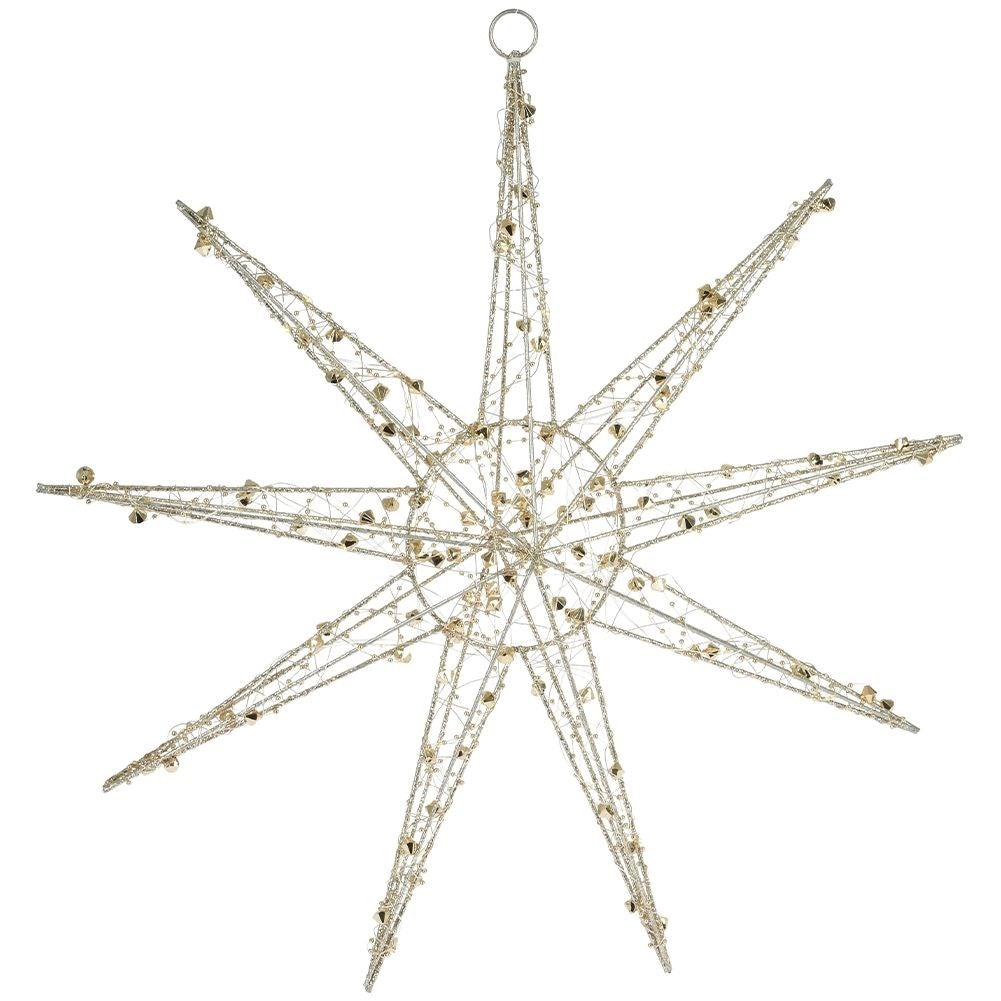 Golden poinsettia with 40 LED lights, battery operated