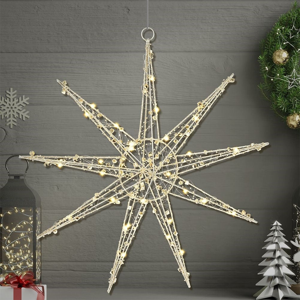 Golden poinsettia with 40 LED lights, battery operated
