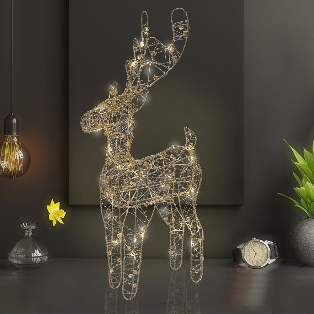 Golden reindeer with 40 LED lights, battery powered Christmas decoration